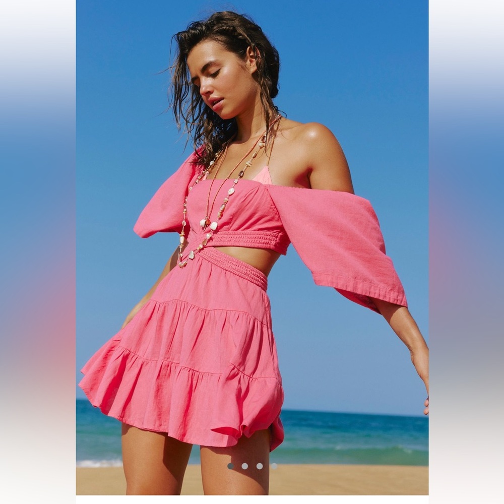 Free People Cross of Sunlight Cutout Mini Dress – Pink mini dress – Medium